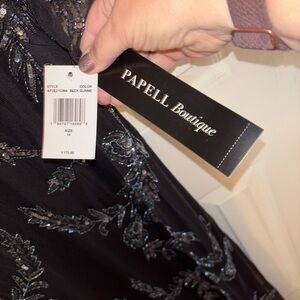 Papell Boutique Elegant Black Gown with Silver Accents